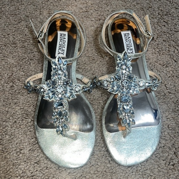 BADGLEY MISCHKA Cara II Crystal Embellished Flat Sandal Rhinestone Bling 7 - Picture 3 of 10
